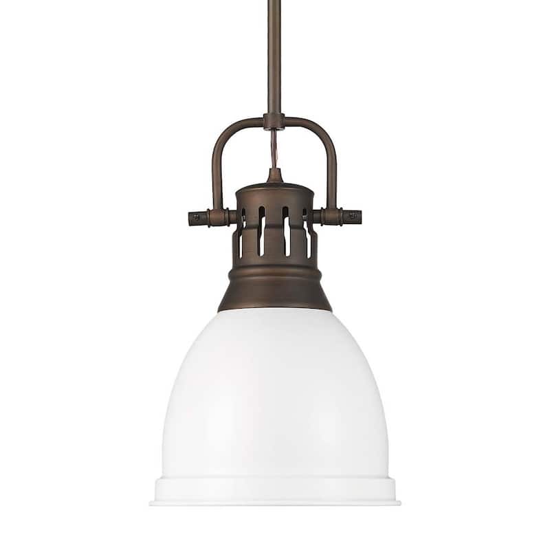 Golden Lighting 3604-S RBZ Duncan 9" Wide Mini Pendant - Rubbed Bronze / Matte White