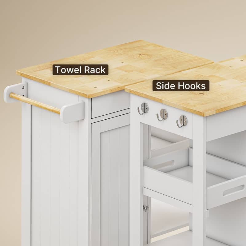 Kitchen Trolley Rolling Island Cart with 1 Drawer, Storage Cabinet and 3 Tier Storage Shelves