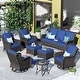 preview thumbnail 4 of 35, OVIOS 8-Piece Wicker Swivel Chair Patio Conversation Set Navy Blue-Brown Wicker