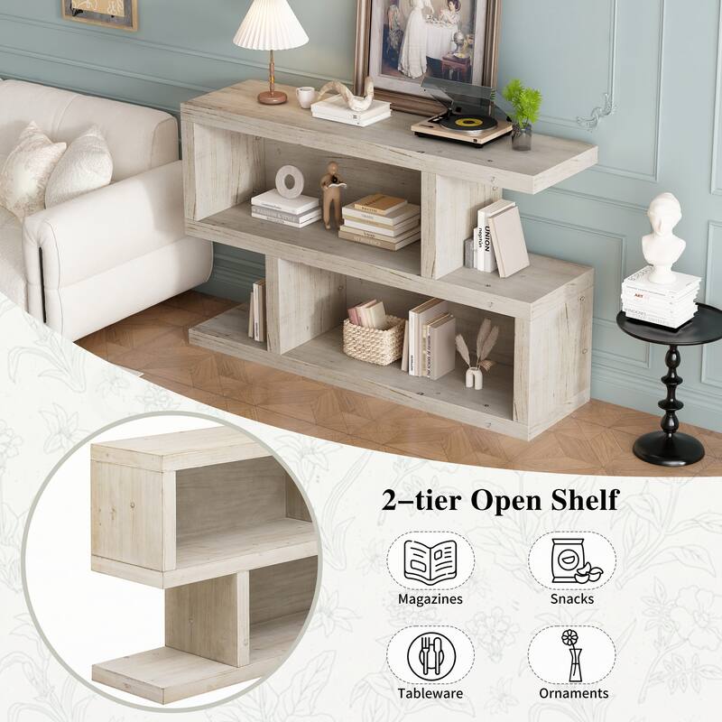 Retro Entryway Table with 2-Tier Open Shelf(Natural)