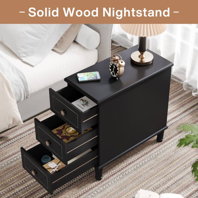 Solid Wood 3 - Drawer End Table Set,Fully Assembled Narrow Side Table