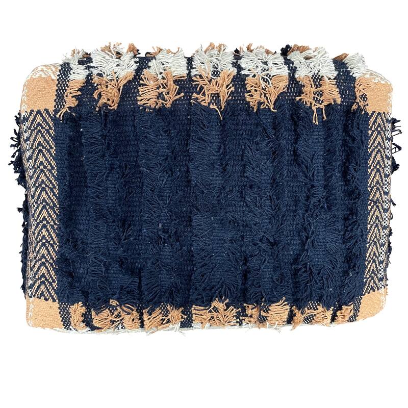 Sevita Navy and Peach Rustic Textured Pouf Ottoman