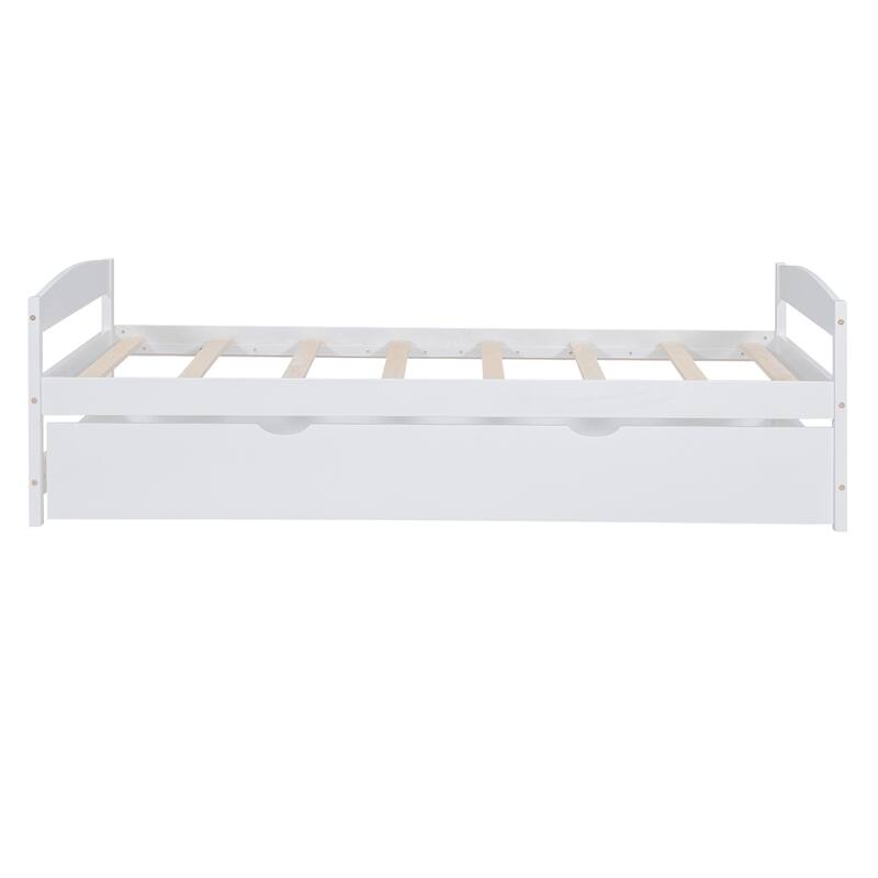Twin Platform Bed with Pull-Out Trundle, Sturdy Wood Frame, Ideal for Small Spaces