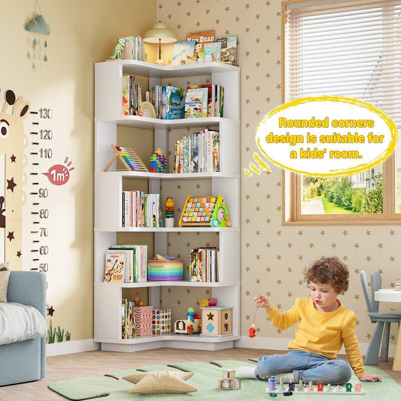 5-Tier Corner Space Shelving Bookshelves, Freestanding Display Storage Shelving