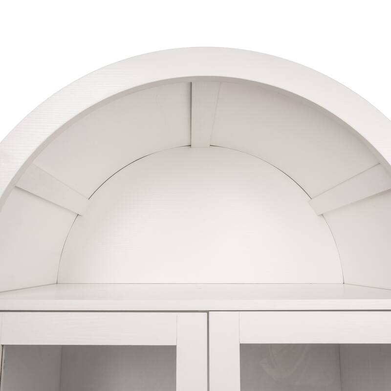 71" Fluted Tall Pantry Cabinet with Arched Glass Door, Hidden Drawer, Wood Display Storage Cabinet with Adjustable Shelves