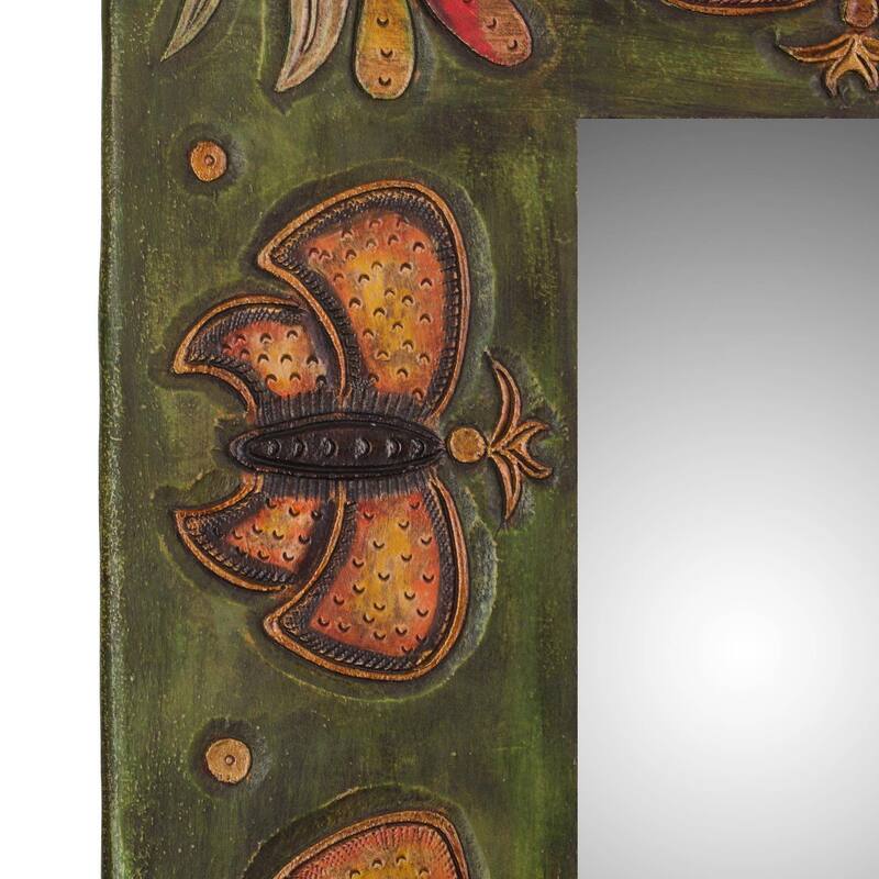 Handmade Leather Bronze Butterflies Mirror (Peru)