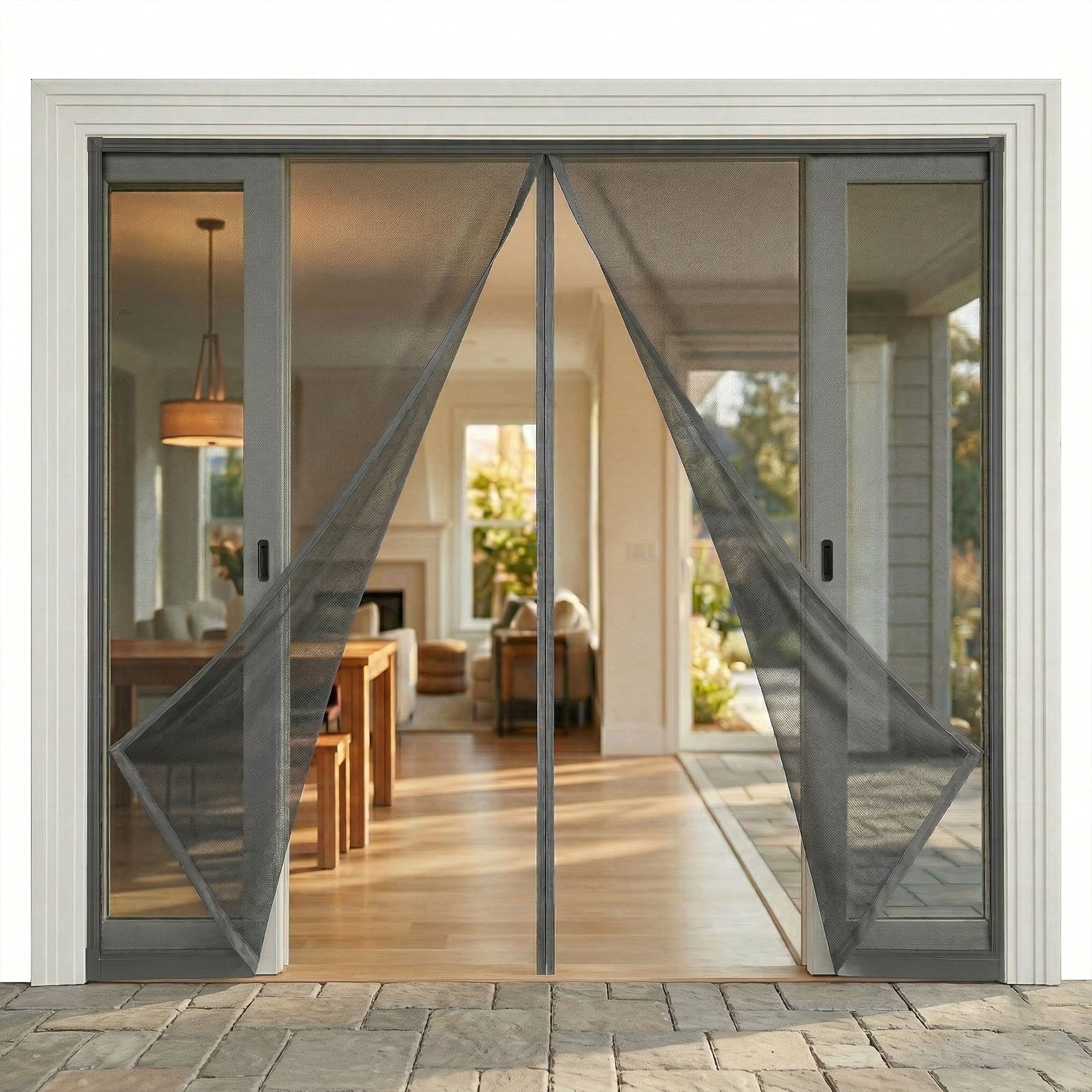 Magnetic Patio Screen Door, PVC Frame, Fiberglass Mesh, 118 x 87 in - 87x118