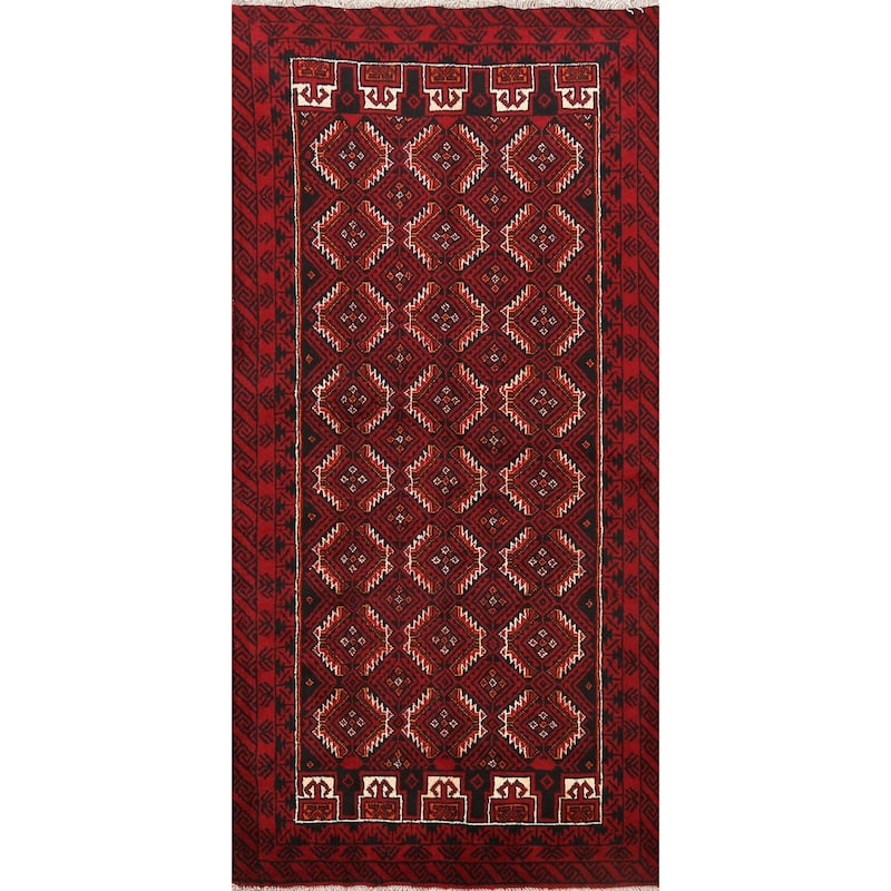 Geometric Traditional Persian Balouch Area Rug Handmade Wool Carpet - 3'2" x 6'1"