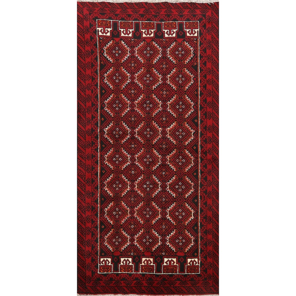 Geometric Traditional Persian Balouch Area Rug Handmade Wool Carpet - 3'2" x 6'1"