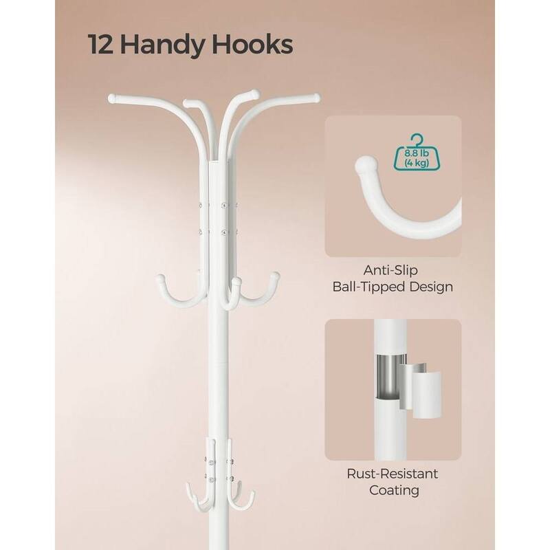 Metal Coat Rack with Umbrella Holder and 12 Hooks - 15.7"D x 15.7"W x 68.9"H