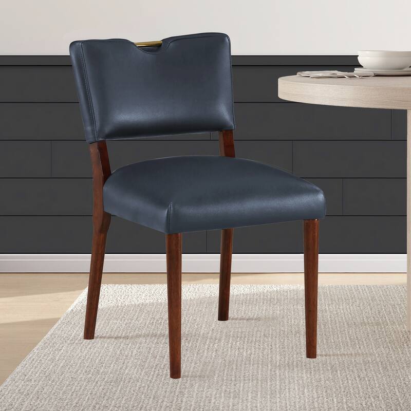 Midnight Faux Leather Dining Chair for Kitchen Counter and Dining Room - Set of 2 - Dark Navy