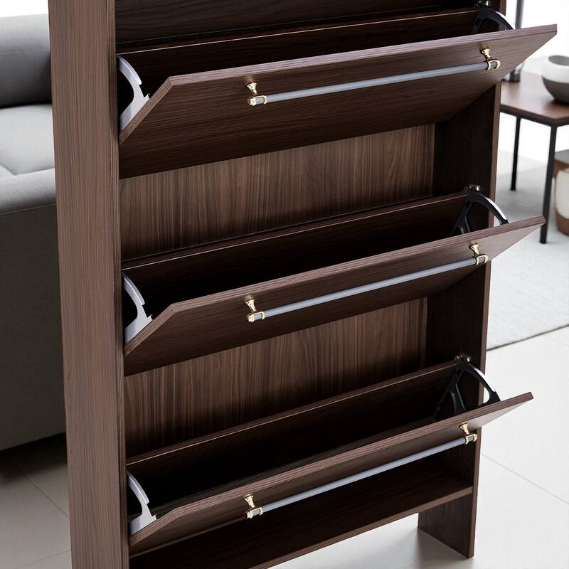 78.75" Tall Shoe Cabinet with 3 Flip Drawers and Open Shelves, Narrow 12-Pair Shoe Organizer for Entryway and Hallway