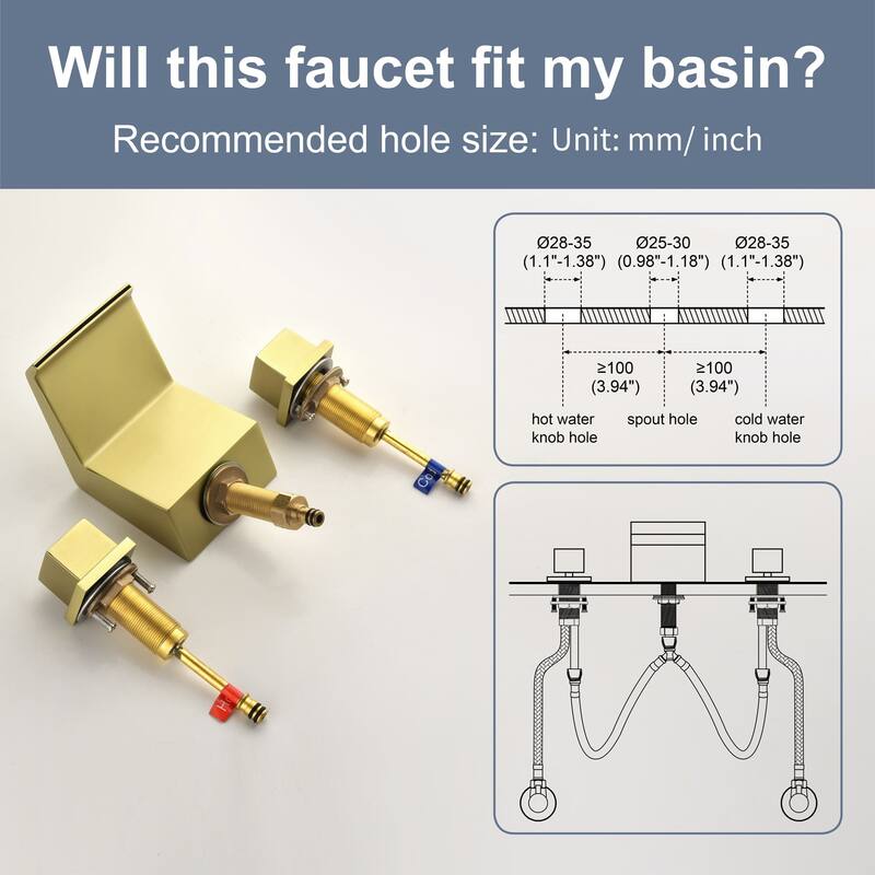 8 Inch Widespread Bathroom Sink Faucet Waterfall Modern Double Handle Bathroom Vanity Faucet Three Hole Mixer Tap With Valve