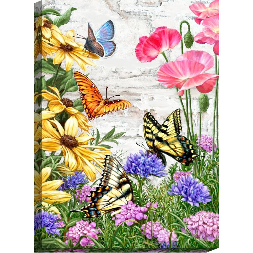 Vibrantly Colored Butterfly Garden Canvas Wall Art Decor 14"x10"