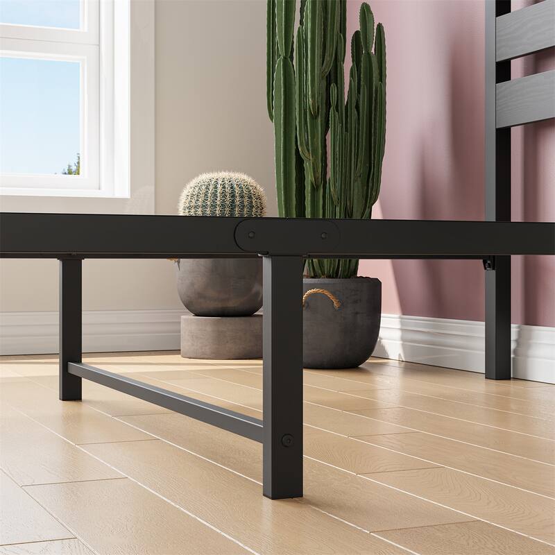 Twin Size Platform Bed Frame with Wood Headboard, No Box Spring Needed