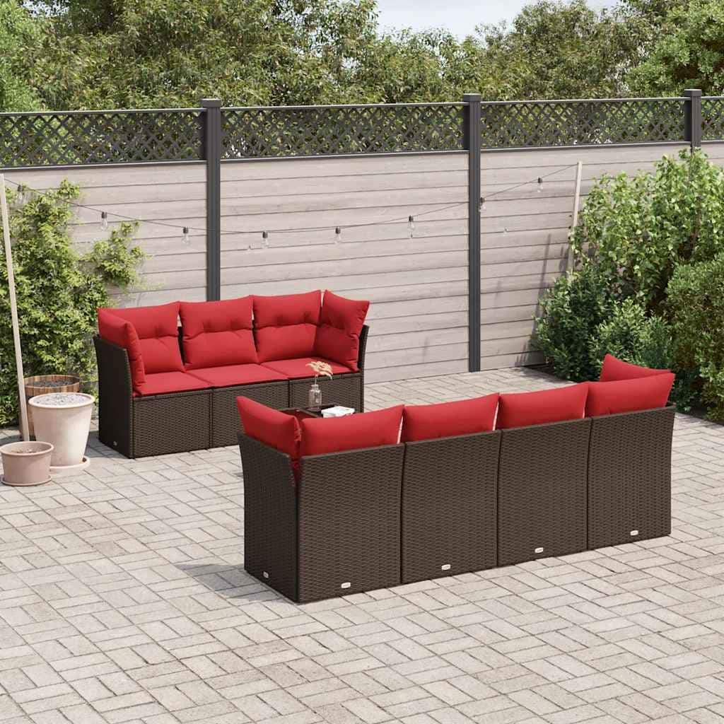 vidaXL 8 Piece Patio Sofa Set with Cushions Brown/Gray Poly Rattan - 24.4 x 24.4 x 27.2