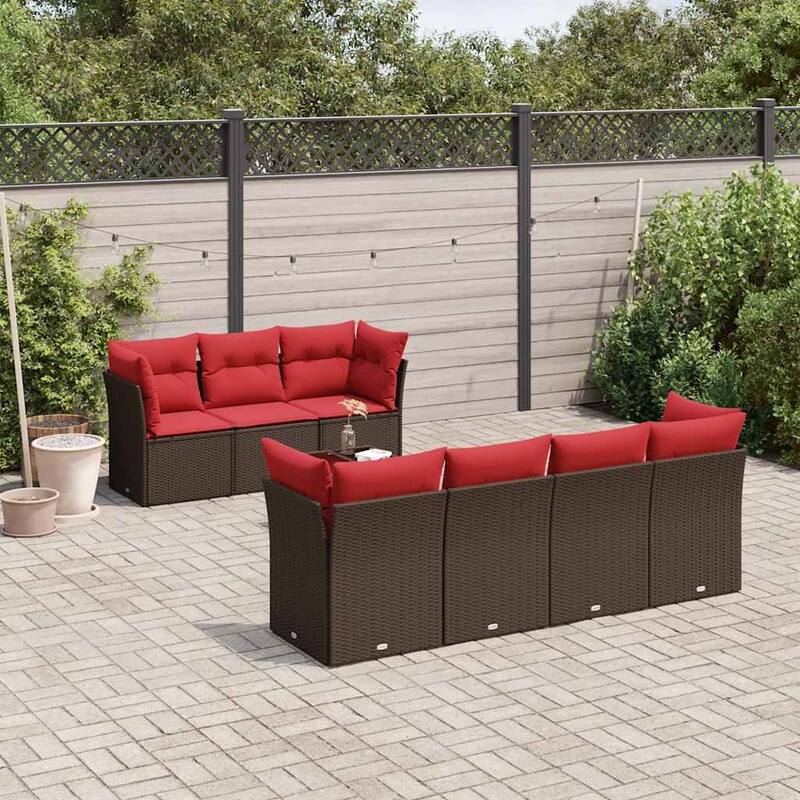 vidaXL 8 Piece Patio Sofa Set with Cushions Brown/Gray Poly Rattan - 24.4 x 24.4 x 27.2 - Brown - form2