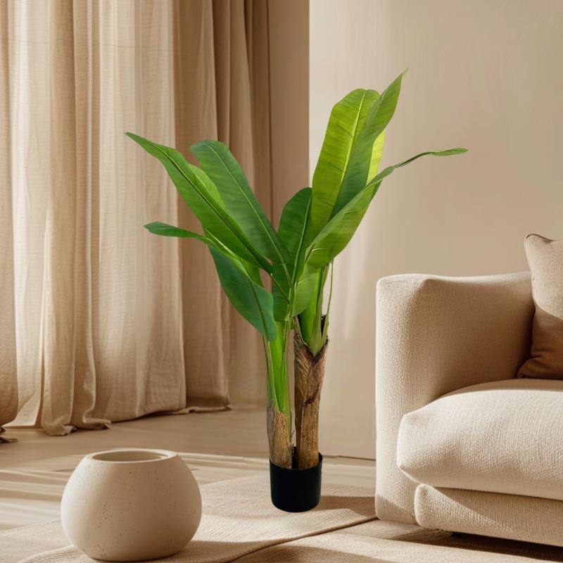 XBrand 47.2-Inch Artificial Banana Tree - Realistic Faux Tropical Plant with Lush Green Leaves