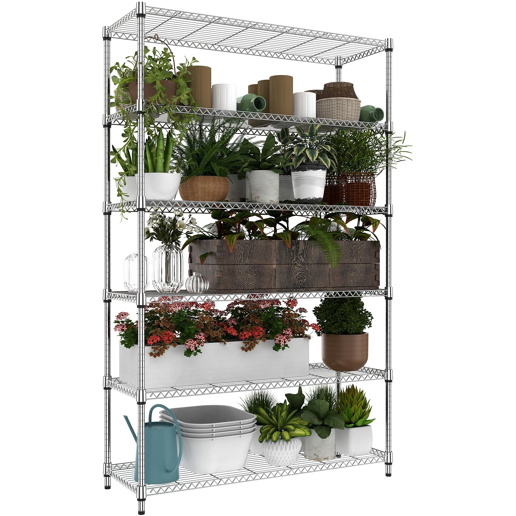 6 Tiers Storage Shelves, Load 2100LBS, Metal Shelving Unit Shelves, Adjustable Garage Shelving, 17.7" D x 47.3" W x 82.4" H