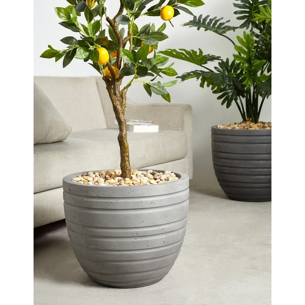 Indoor/Outdoor Large Nordic Minimalist Fiberstone Lightweight Round Planter  Pot - 21, 18, 15 inch Cement Finish - On Sale - Bed Bath & Beyond - 34070777