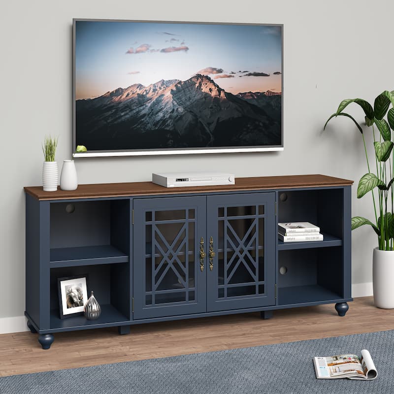 Vintage TV Stand with Carved Doors for Large Size TV