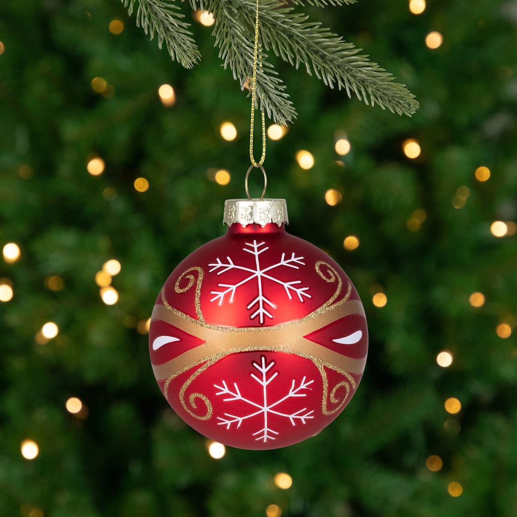 4ct Red Gold Glass Hanging Christmas Ball Ornaments 2.5-Inch (67mm)