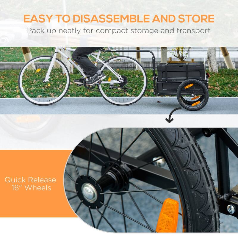 Aosom Bike Cargo Trailer, Bicycle Trailer Wagon Cart with Removable Storage Box, Folding Frame, Quick Release 16" Wheels Safe