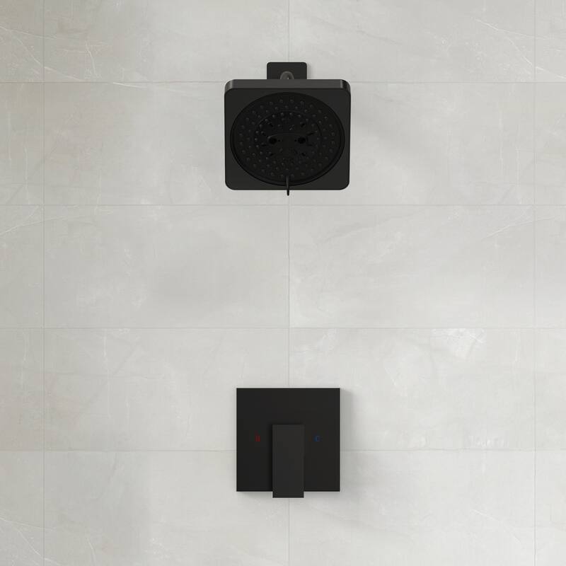 Square Shower System with 7 Spray Modes and Pressure Balance Valve