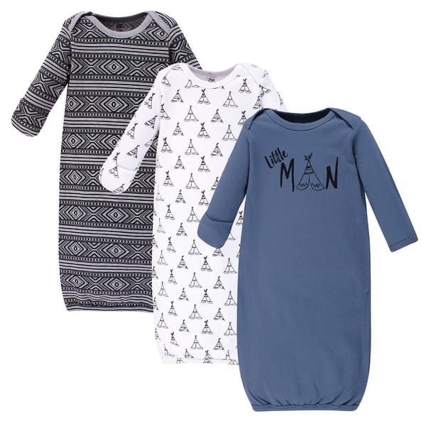 slide 1 of 1, Yoga Sprout Baby Boy Cotton Long-Sleeve Gowns 3pk, Little Man 0-6 Months - Little Man