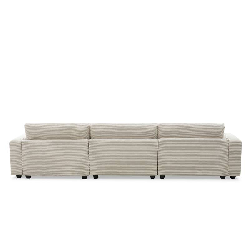 134" Corduroy Sectional Sofa with USB & 50" Chaise