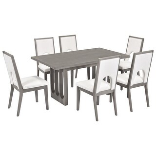 Wood Dining Table Set for 6, Farmhouse Rectangular Dining Table and 6 ...