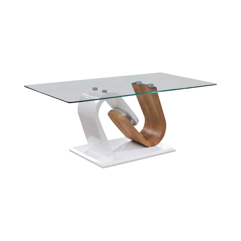 Tong Contemporary White and Natural 47-inch Glass Top 3-Piece Coffee Table Set by Furniture of America