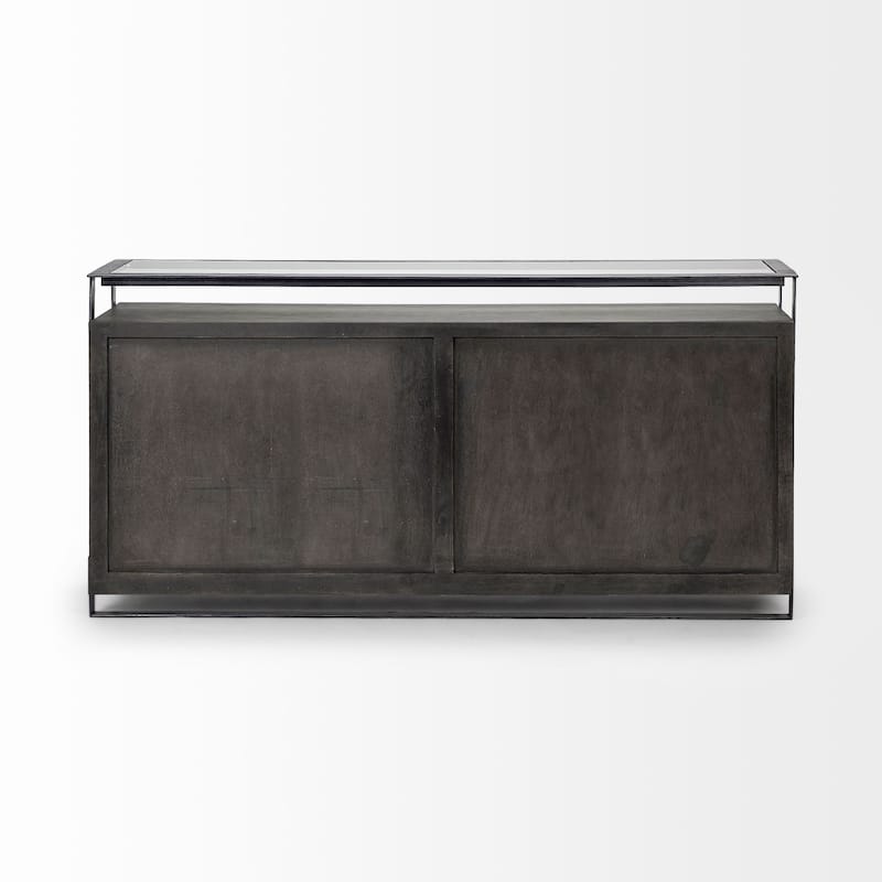 Vidro III Glass Top 4 Solid Wood Door w/ Metal Frame Sideboard - 72.0L x 18.0W x 35.8H