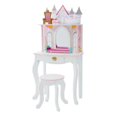 Teamson Kids - Dreamland Castle Play Vanity Set - White / Pink - 23.5"W x 12.5"L x 46.5"H