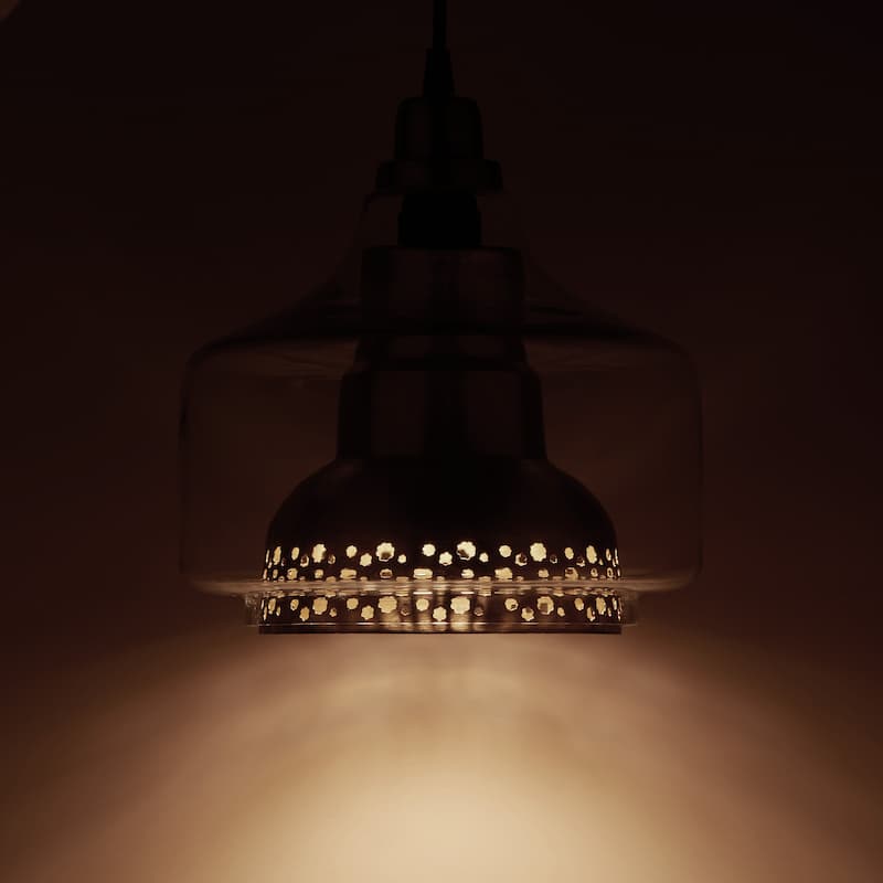 Lydia River of Goods Brushed Brass Bell-Shaped Pendant Light with Clear Glass Shade - 7" x 7" x 12/77"
