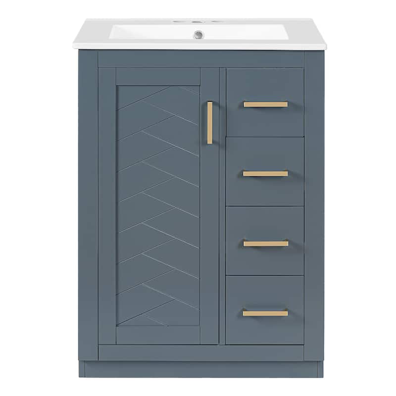 24" Freestanding Bathroom Cabinet with Integrated White Ceramic Sink - 24.1'' x 18.3'' x 33.7''