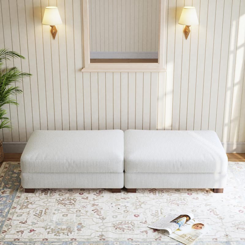 Corduroy Modern Ottoman with Wood Legs Set of 2