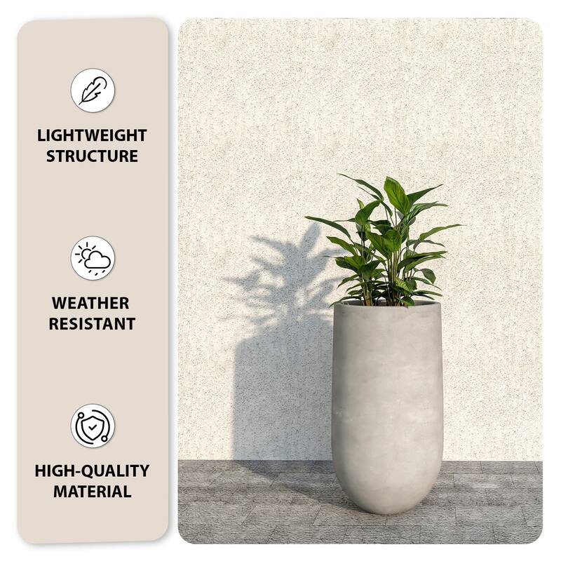 Topiary Mid-Century Modern Cylinder Fiberstone and MgO Clay Planter Pot Drainage Holes for Indoor Outdoor Home Office Patio