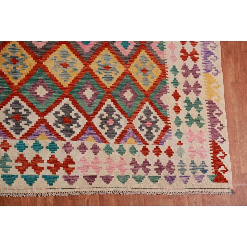 Trellis Kilim Oriental Large Rug Hand-Woven Wool Carpet - 10'3"x 16'2"
