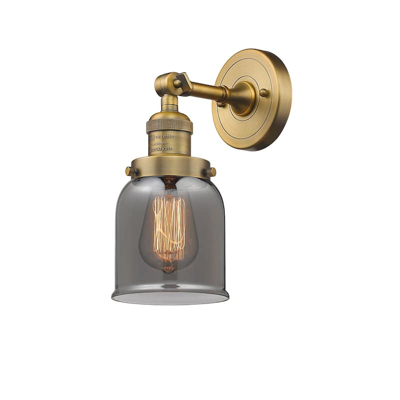 Innovations Lighting Small Bell Single Light 10" Tall Bathroom Sconce - Brushed Brass / Smoked