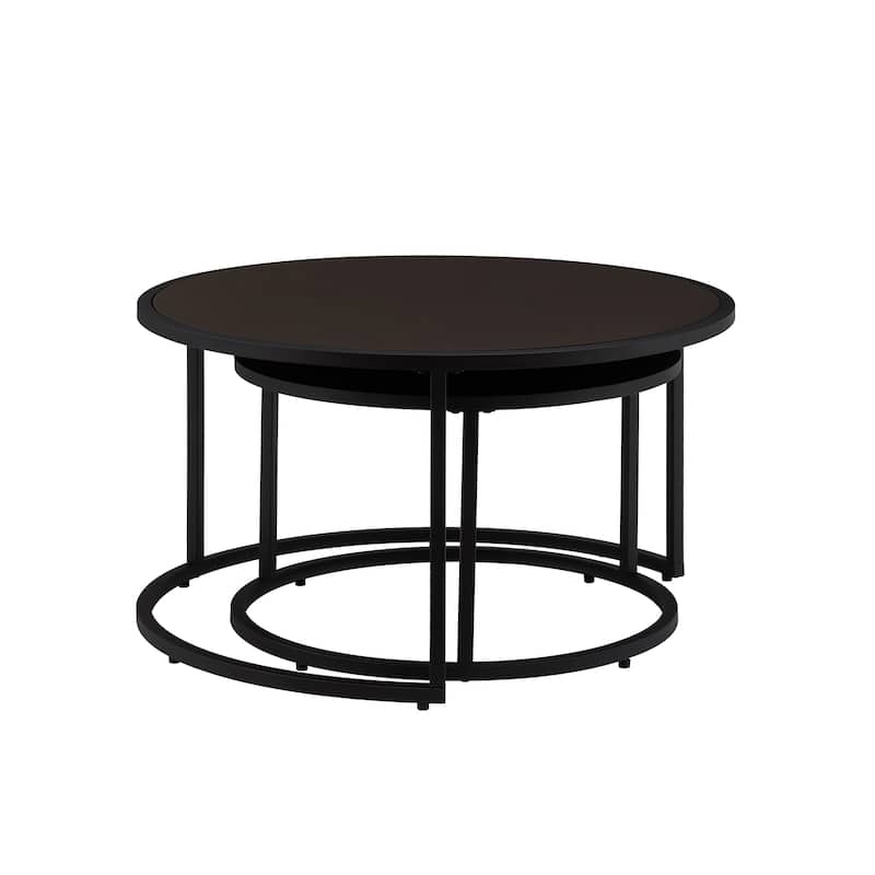Dark Brown Nesting Table Round Coffee Table with Metal Base, Modern End Table Side Table Center Table