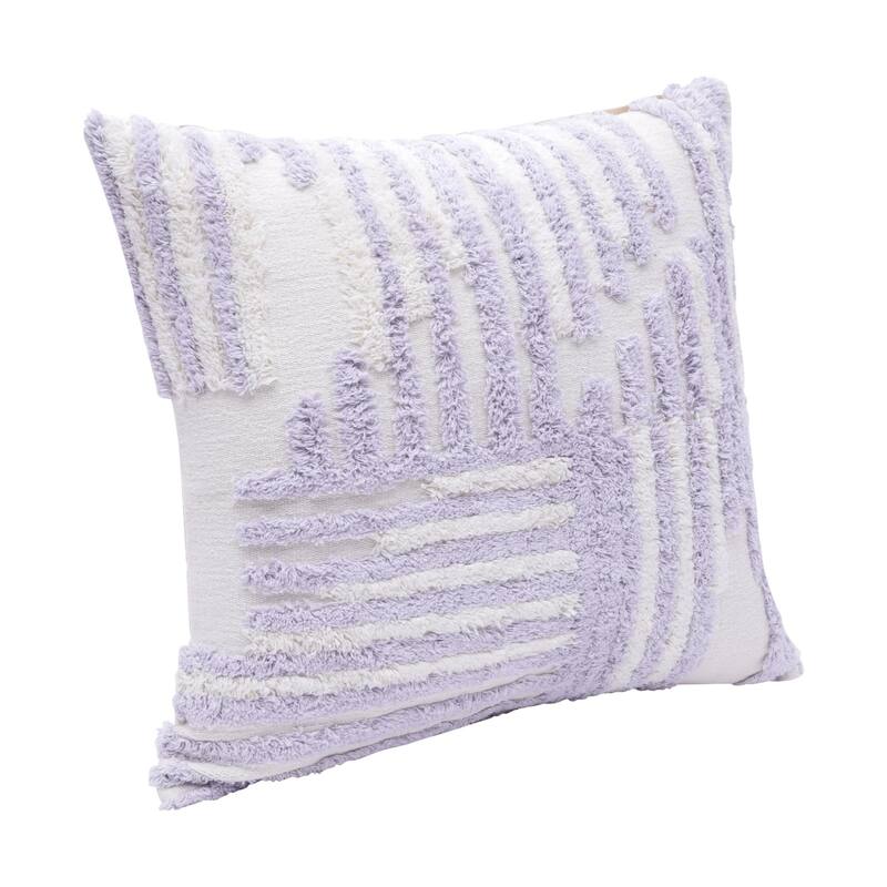 Handmade Abstract Geometric Shag Square Decorative Throw Pillow - 22" - Purple and White
