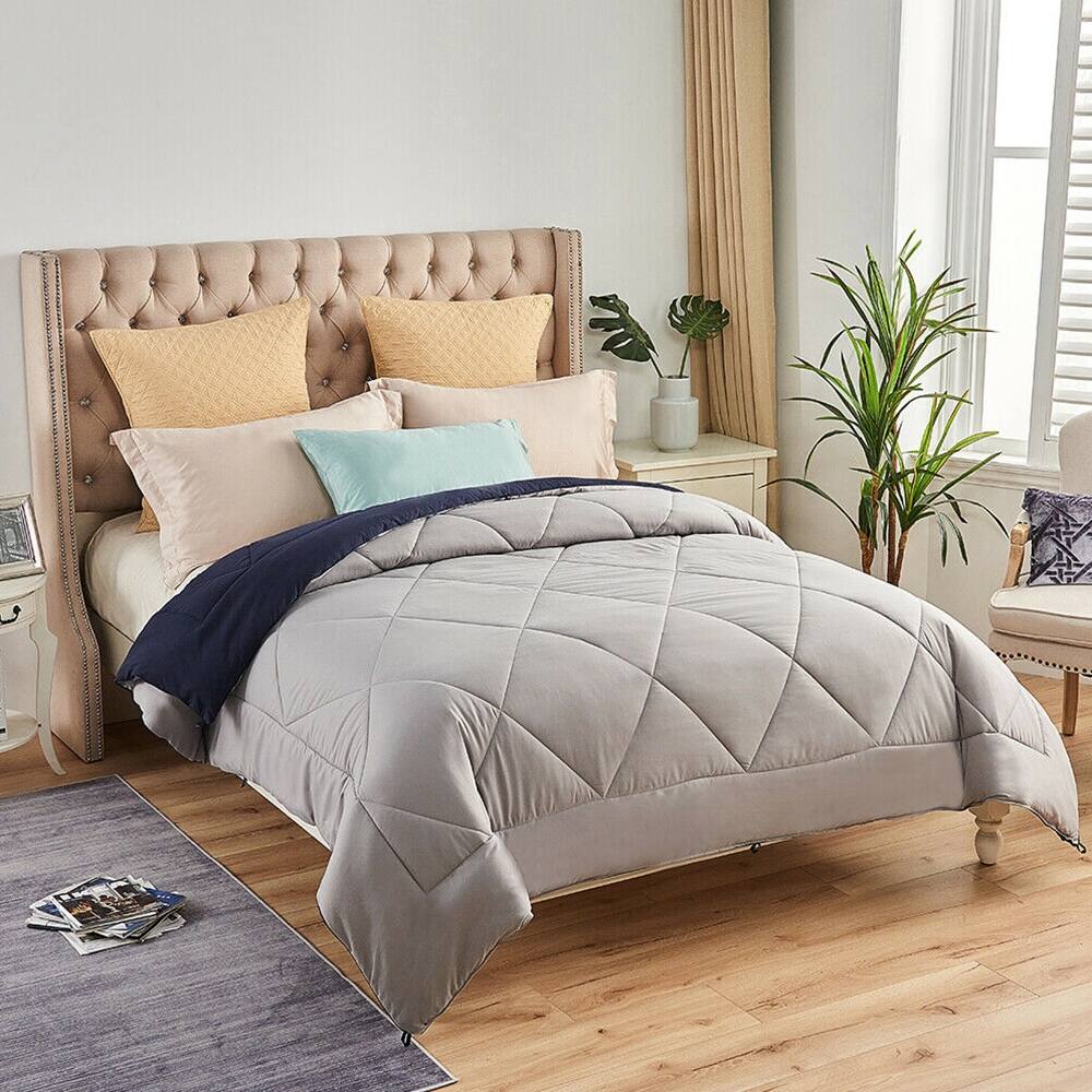 All Seaon Comforter Down Alternative Quilt Duvet Twin Gray Navy Bed