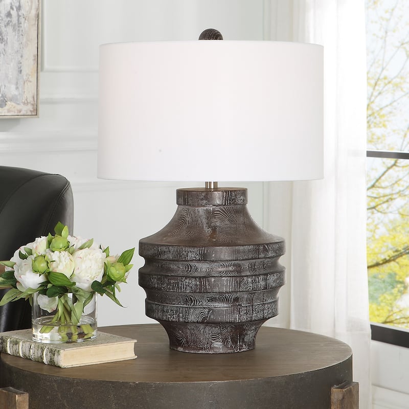 Timber Style Carved Table Lamp - 24"