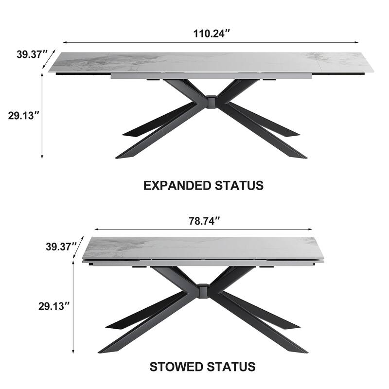 110.24" Extendable Sintered Stone Dining Table With 8 Chairs Dining Table Set