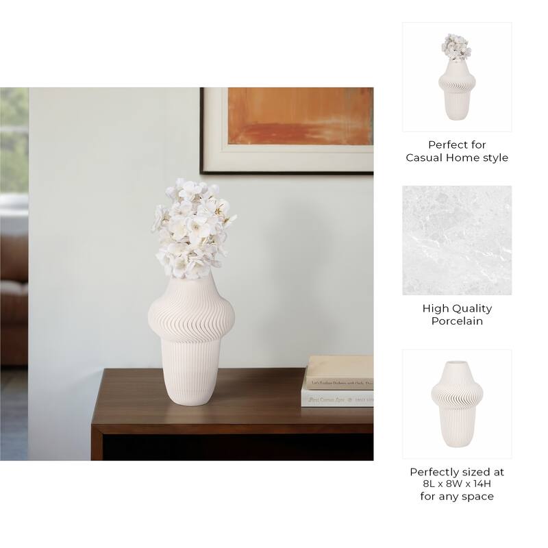 Porcelain Ribbed 3D Printed Vase - Ivory/Beige