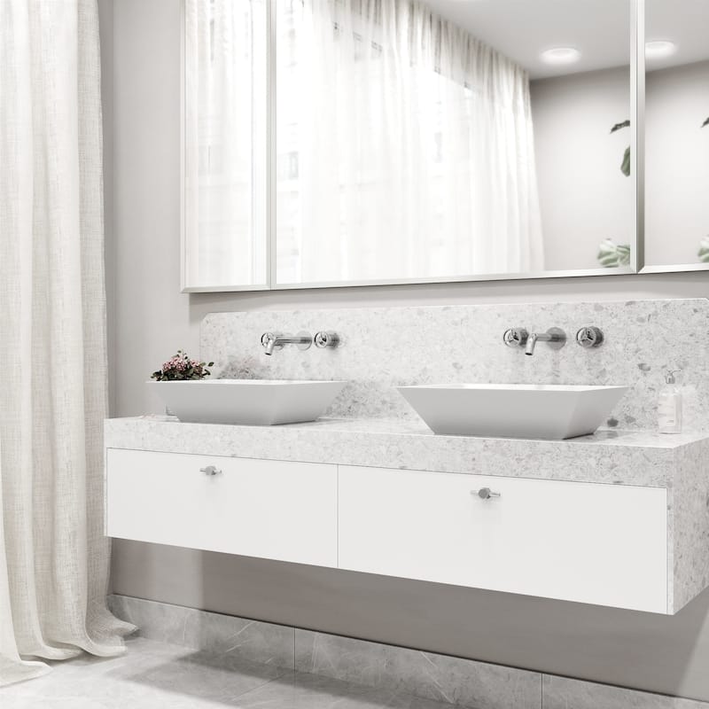 VIGO Vinca 18"L x 14"W MatteStone Vessel Sink and Cass Wall Mount Faucet Set