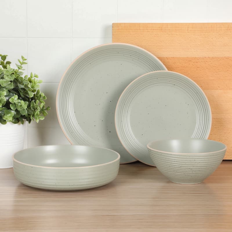 Gibson Home Dinah 16 Piece Double Bowl Stoneware Embossed Speckled Dinnerware Set