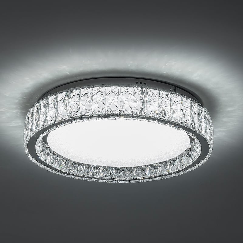 Chrome LED Flush Mount Ceiling Light With Clear Crystal Accents