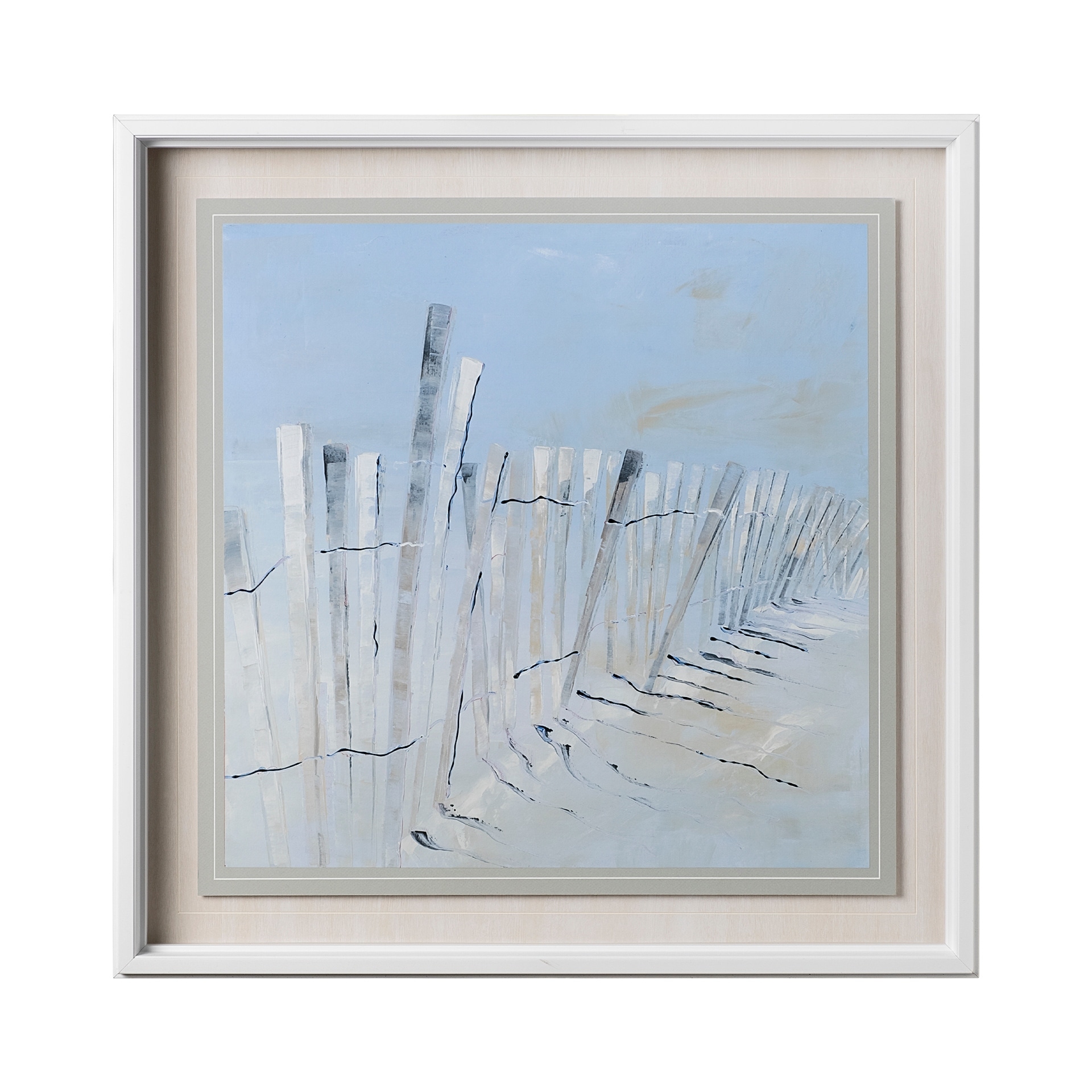 Ocean Fence by Mercana Studio a Hand Embellished Textured Framed Art Print Matted under Glass
